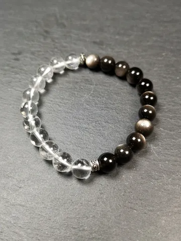 Gandhanra Handmade Tibetan Obsidian + Crystal Wrist Mala, 0.3&quot;  Prayer Beads Bracelet,7.5 inches Circumference $49.99