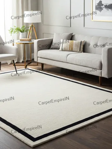 Buy Modern black and white Border Rug | Hand-Woven Wool | Multiple Sizes | Contemporary Livingroom rug, custom rug,3x5,4x6,5x7,6x9,8x10. $233.80