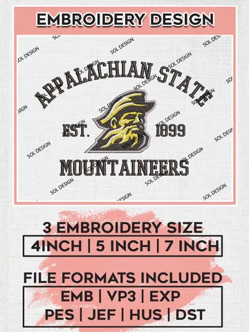 Appalachian State Mountaineers Est 1899 Logo Embroidery Designs, NCAA Appalachian State Mountaineers Team Embroidery, NCAA Team Logo, 3 sizes, Machine embroidery Files, Digital Download $6.99