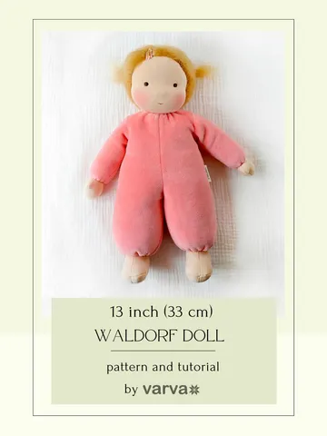 DIY Waldorf cuddly doll 13 inch (33 cm) tall. PDF sewing pattern and tutorial.