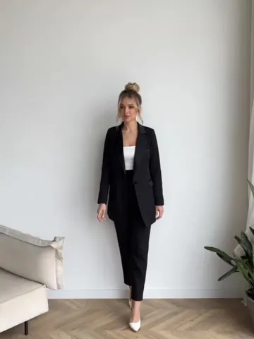 Made to order Black Women's Two-piece Pantsuit with Satin Inserts $250.00