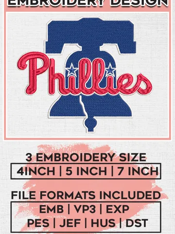 MLB Phillies Baseball Team Logo Embroidery Design, MLB Philadelphia Phillies Embroidery files, Baseball Team, Phillies Design, Digital Download $6.99