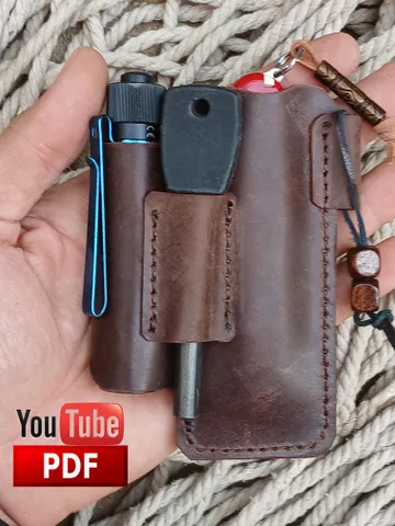 Flashlight and Knife Leather EDC Organizer, Olight, Victorinox Sheath, Leather Pocket Knife cover, tactical pen, swiss, PDF Fast&Easy $8.00