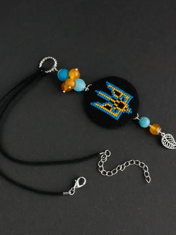 Beaded Ukrainian blue yellow car hanging accessory personalized Mirror decoration charm Trident car ornament Patriotic car accessories