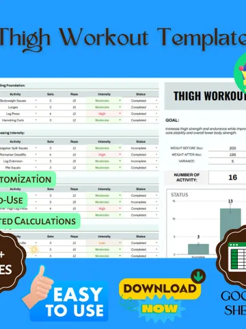 Thigh Workout Template, Editable Google Sheets, Digital Download for Leg Strength & Lower Body Fitness Tracking $8.26