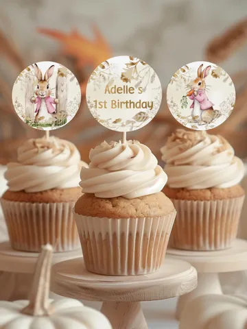 Editable and Printable Cupcake topper Label template 1st Baby Birthday party Peter Rabbit style instant download and unlimited access pr777 $10.45
