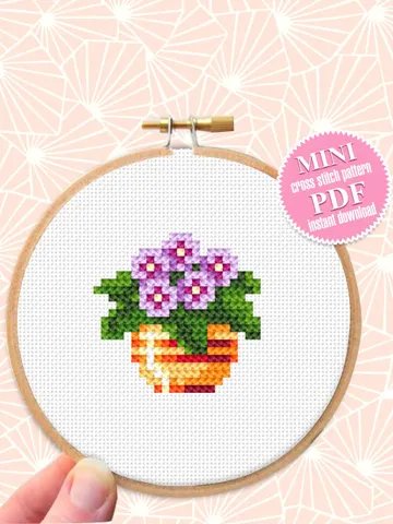 Mini plant cross stitch pattern download PDF Violet flowers cross stitch chart, Quick beginner stitch, Tiny embroidery Plant lover gift #P26 $1.80