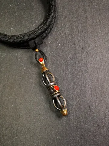 Gandhanra Tibetan Buddhist Amulet,Vajra Pendant, Made of Cold Iron,Inlaid with Agate $49.99