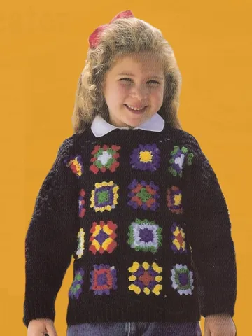 Vintage Crochet Pattern 274 Girls Shool-Days Sweater Granny Squares $2.50