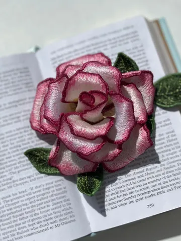 Machine embroidery design in art stitch technique FSL brooch  “Beautiful Rose” $10.39