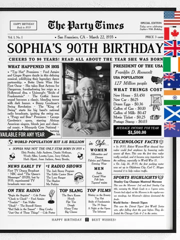 90th Birthday Gift for Grandma or Grandpa, 1935 Birthday Newspaper , 90th Birthday Gifts for Her, 90th Birthday Decorations Gift for Women $15.99