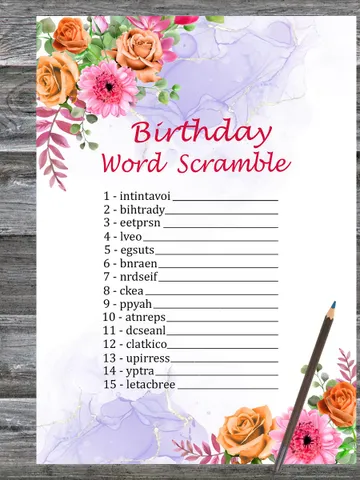 Flowers Birthday Word Scramble Game,Adult Birthday party game-fun games for her-Instant download $1.75