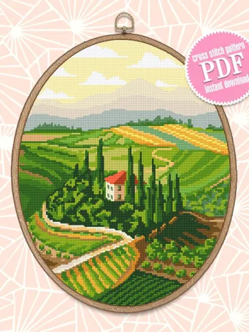 Landscape Italy cross stitch pattern download PDF Nature landscape embroidery PDF Village home cross stitch chart DIY Home decor nature #L7 $4.70