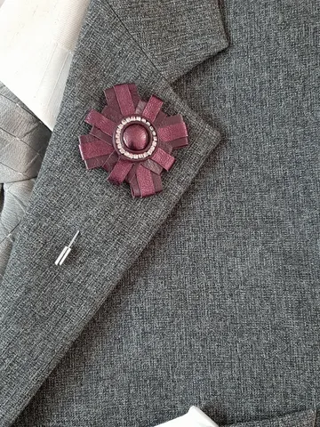 Medal men's lapel pin Leather boutonniere for him 3rd anniversary gift $45.00