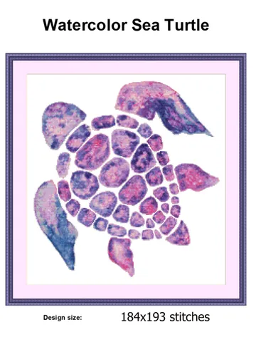 Sea turtle cross stitch pattern Modern ocean creature Xstitch chart counted Watercolor cross stitch nautical Abstract purple pink Universe $5.92