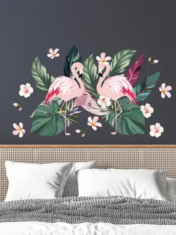 Flamingo Headboard Wall Decals Palm leaves Set Stickers ek43 $27.99
