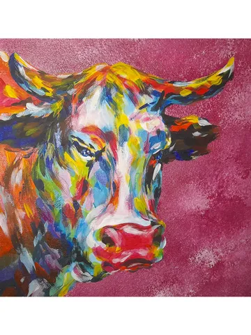 Strawberry Cow Painting Animal Original Art Farm Artwork Acrylic Painting 8.5 by 8.5 Above Sofa Art by TatianaArtShop
