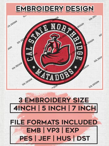 NCAA Cal State Northridge Matadors Round Logo Embroidery, NCAA Cal State Northridge Matadors Logo Embroidery files, NCAA Teams, Machine embroidery designs, Digital Download