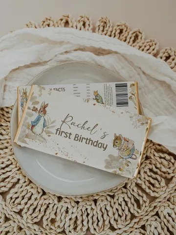 Editable Chocolate Wrap Label Peter Rabbit First Birthday party chocolate wrapper label; Peter Rabbit Party Birthday ; pr1 $10.45