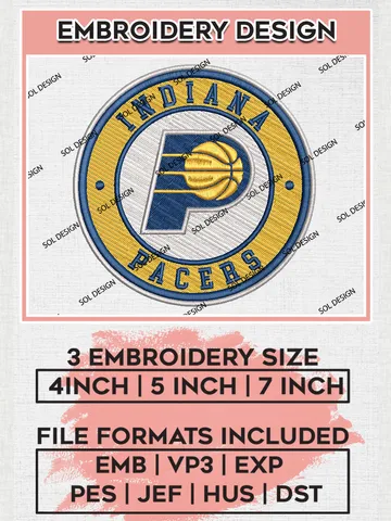 Indiana Pacers NBA Basketball Team Logo Embroidery Design, NBA Indiana Pacers Logo Embroidery Files, Basketball Team Machine Embroidery, Machine Embroidery Design