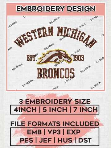 Western Michigan Broncos Est 1903 Logo Embroidery Designs, NCAA Western Michigan Broncos Team Embroidery, NCAA Team Logo, 3 sizes, Machine embroidery Files, Digital Download $6.99