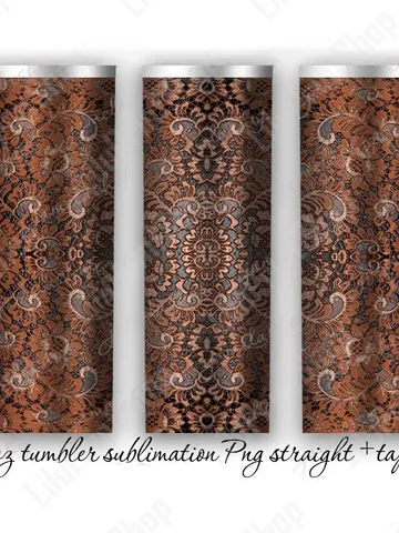 Tooled leather tumbler sublimation designs for 20oz skinny straight & tapered tumbler Lace tumbler wrap PNG Instant download $2.98
