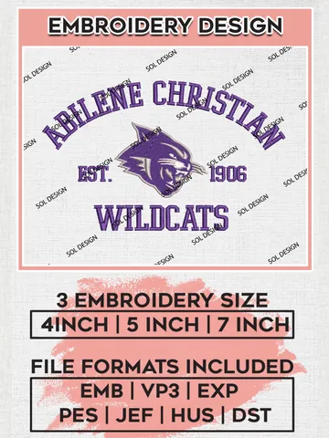 Abilene Christian Wildcats Est 1906 Embroidery Designs, NCAA Abilene Christian Wildcats Team Embroidery, NCAA Team Logo, 3 sizes, Machine embroidery Files, Digital Download $6.99