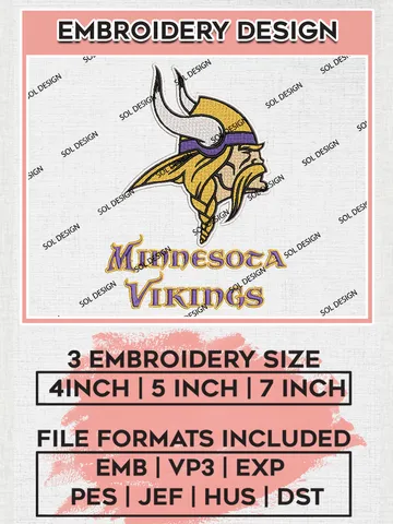 Minnesota Vikings Embroidery Designs, NFL Vikings, NFL Embroidery Designs, NFL Minnesota Vikings Machine Embroidery Design, Digital Download