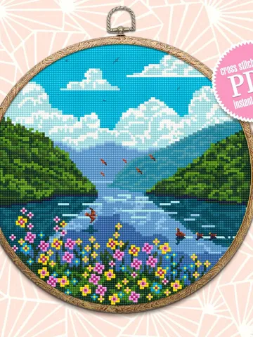 Nature cross stitch pattern download PDF Summer landscape cross stitch Flowers xstitch chart National park digital DIY Home decor nature #L8 $4.60