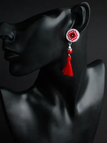 Traditional Ukrainian red coral earrings for vyshyvanka and namysto Handmade white red studs with tassels Ukraine folk jewelry gift souvenir $29.00
