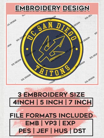 NCAA UC San Diego Tritons Round Logo Embroidery, NCAA UC San Diego Tritons Logo Embroidery files, NCAA Teams, Machine embroidery designs, Digital Download