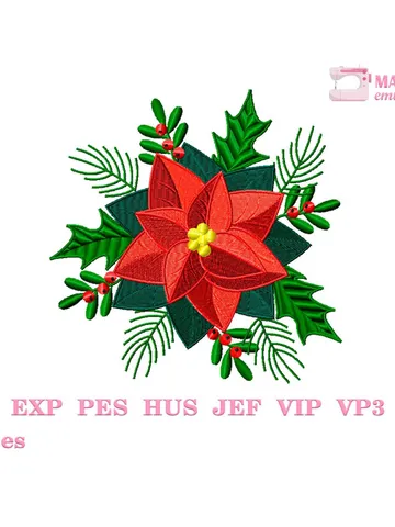 Christmas Poinsettia embroidery design Machine embroidery pattern 7 sizes, Christmas embroidery file, Red flower Poinsettia pattern #R3 $4.00