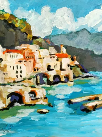 Positano Painting Italy Original Art Amalfi Coast Impasto Oil Painting Mountain Artwork by ArtProkopaloSv $140.00