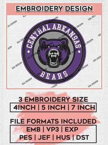 NCAA Central Arkansas Bears Round Logo Embroidery, NCAA Central Arkansas Bears Logo Embroidery files, NCAA Central Arkansas Bears Teams, Machine embroidery designs, Digital Download $6.99