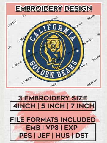 NCAA California Golden Bears Round Logo Embroidery, NCAA California Golden Bears Embroidery Design files, NCAA Teams, NCAA Machine embroidery designs, Digital Download