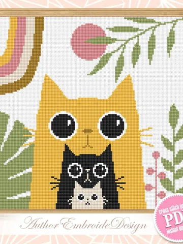 Boho cat cross stitch pattern PDF download Boho cross stitch chart, Abstract nature pattern digital PDF, Boho floral, Cat lover gift #K37 $4.40