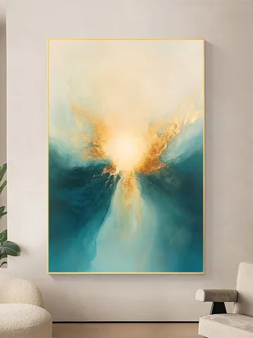 Hand-Painted Abstract Oil Painting | Modern Wall Art with Gold Accents | Stunning Blue and White Art for Living Room Home Decor $112.75