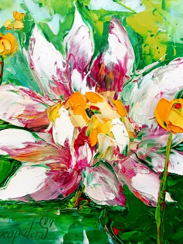 Lotus Painting Water Lily Original Art Impasto Painting Floral Oil Artwork 6x6 inches Flower Gifts by ArtProkopaloSv $60.00