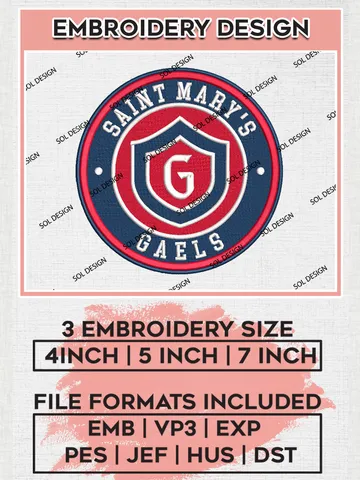 NCAA Saint Marys Gaels Round Logo Embroidery, NCAA Saint Marys Gaels Embroidery Design files, NCAA Teams, NCAA Machine embroidery designs, Digital Download