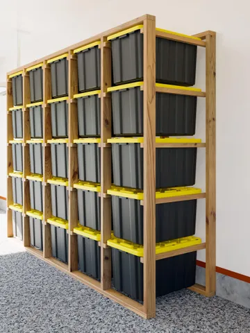 DIY PDF 27 Gallon Tote Storage Rack Plans for 25 Totes, Tote Garage Storage Shelves Plans $4.95