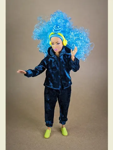 Handmade casual green velvet two-piece set (hoodie and pants) for 1/6 scale fashion female dolls $32.00