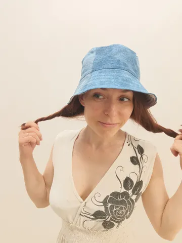 Stylish two-sided denim panama hat. It has a cotton lining $35.00