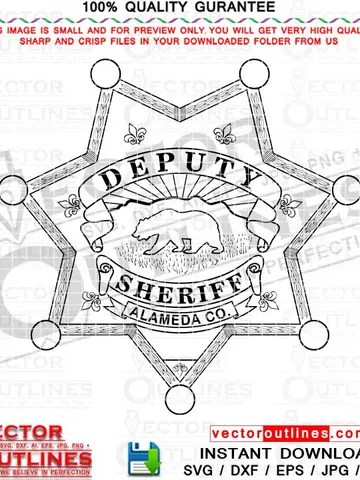 Deputy Sheriff SVG Badge Vector Outline file, for Digital Cutting Machine, CNC router, Laser Cutting, Engraving, Alameda County, California $5.00