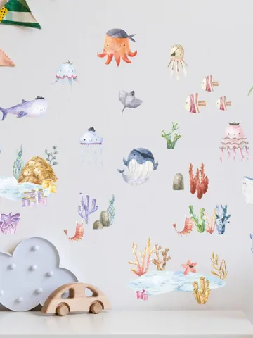 Pirates watercolor fish Wall Decal Ocean Underwater Bathroom Kids Stickers ek16 $27.99