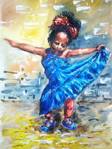 Ballerina Painting Black African Queen Original Art Figurative Painting Watercolor Art 11 by 8 by TatianaArtShop