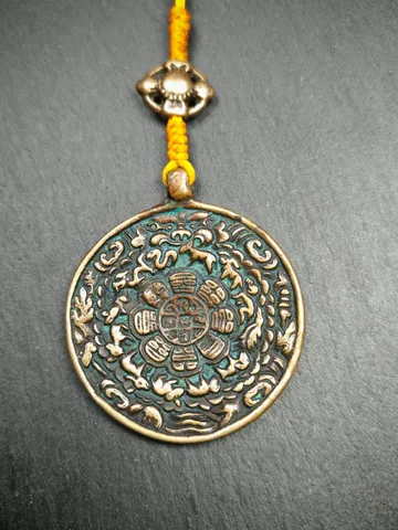 Gandhanra Vintage Tibetan Buddhist Amulet Sipaho Badge - Lima Brass Melong Mirror Calendar Protective Feng Shui Pendant $249.99