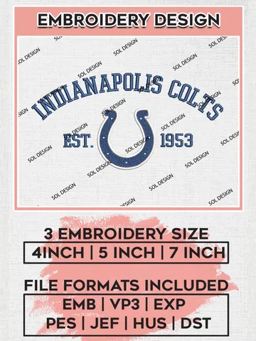 Indianapolis Colts Est 1953 Embroidery Designs, NFL Colts, NFL Embroidery Designs, NFL Indianapolis Colts Machine Embroidery Design, Digital Download