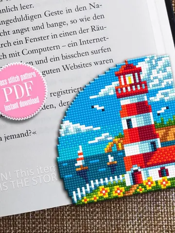 Lighthouse Corner bookmark cross stitch pattern PDF download Lighthouse cross stitch, Nature bookmark pattern digital PDF Boat sailing #B400 $4.10