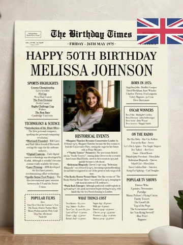 50th Birthday Gift for Men or Women, 1975 UK Newspaper Poster 50th Birthday Sign, 50th Birthday Decoration, 1975 BRITISH Highlights $15.00