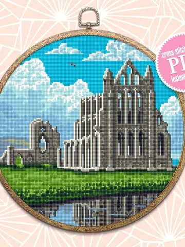 Whitby Abbey medieval castle cross stitch pattern download PDF Draculas castle embroidery PDF, Nature cross stitch, Gothic architecture #C7 $4.60
